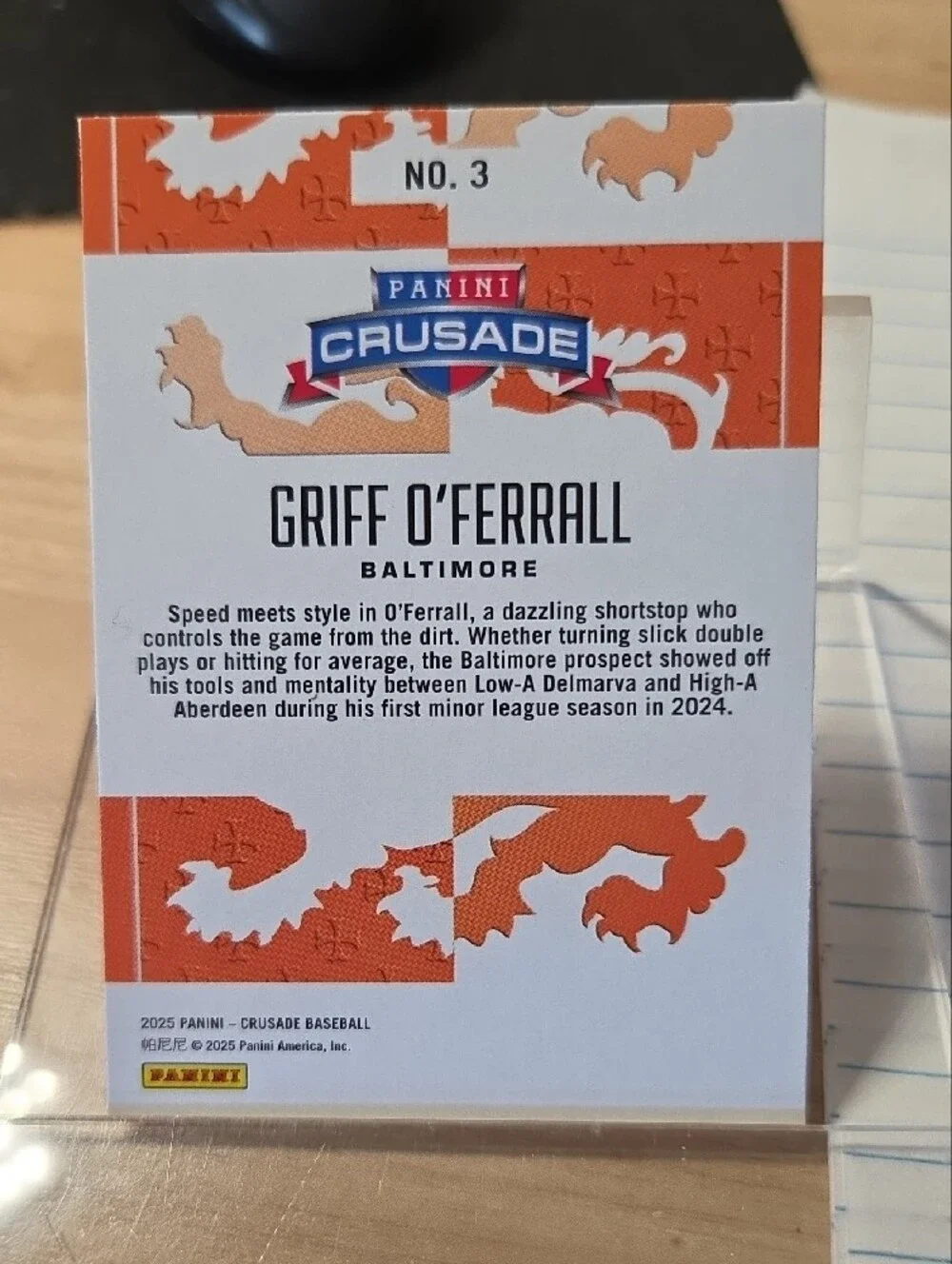 Panini Crusade Baseball Card - Orange & White
